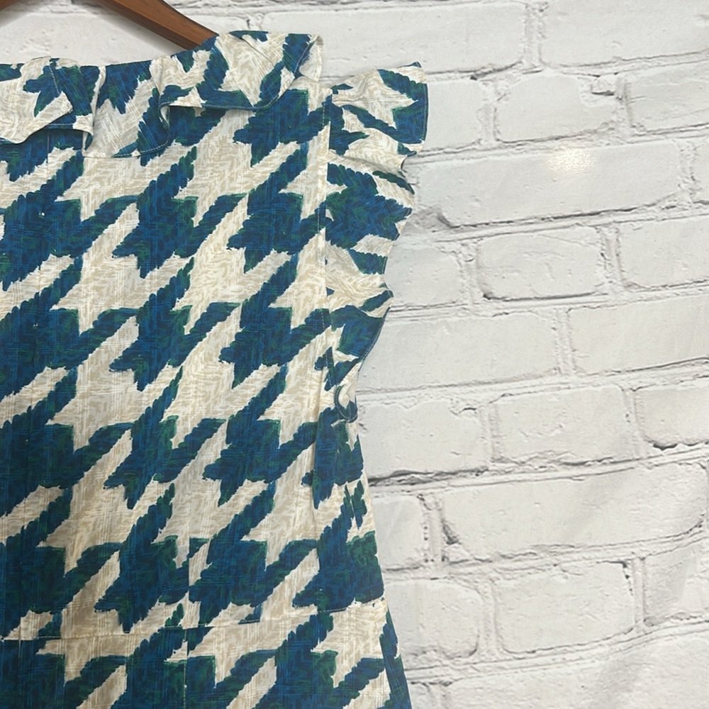 Coach Teal Blue Cream Houndstooth Ruffle Dress Size 2 Brand New W/Tags - Picture 11 of 16